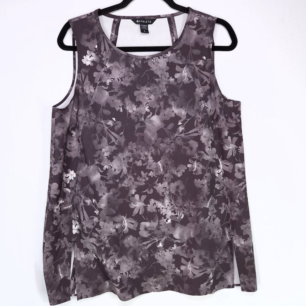 Athleta Lumen Zephyr Refined Tank Top Size Large Black Floral Gray